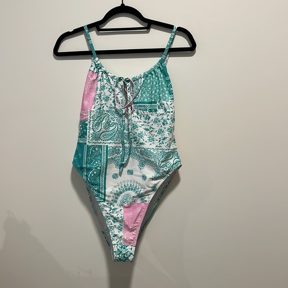 ASOS Reclaimed Vintage One Piece High Leg Tie Front Swim Suit ***NEVER WORN*** - Picture 4 of 12